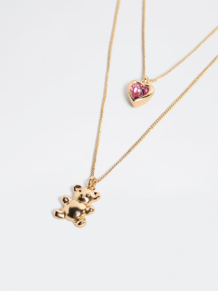 Westside Accessories Gold Teddy and Heart Necklace - Pack of 2