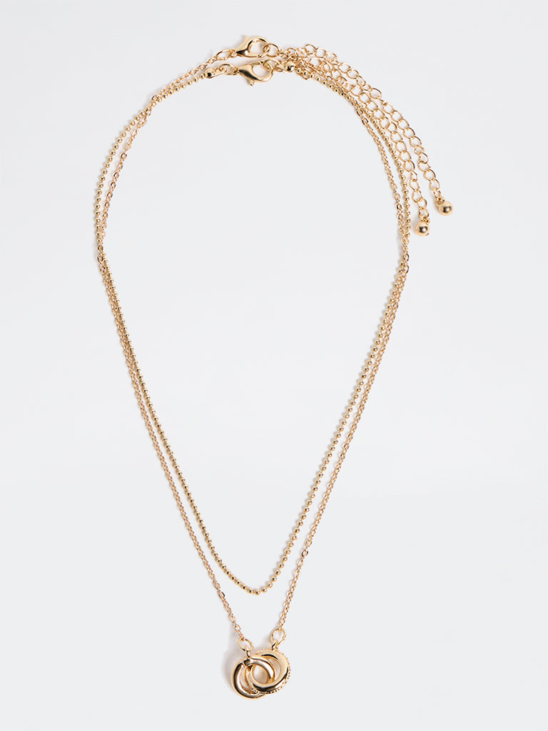 Westside Accessories Gold Dual Circle Pendant Necklace - Pack of 2
