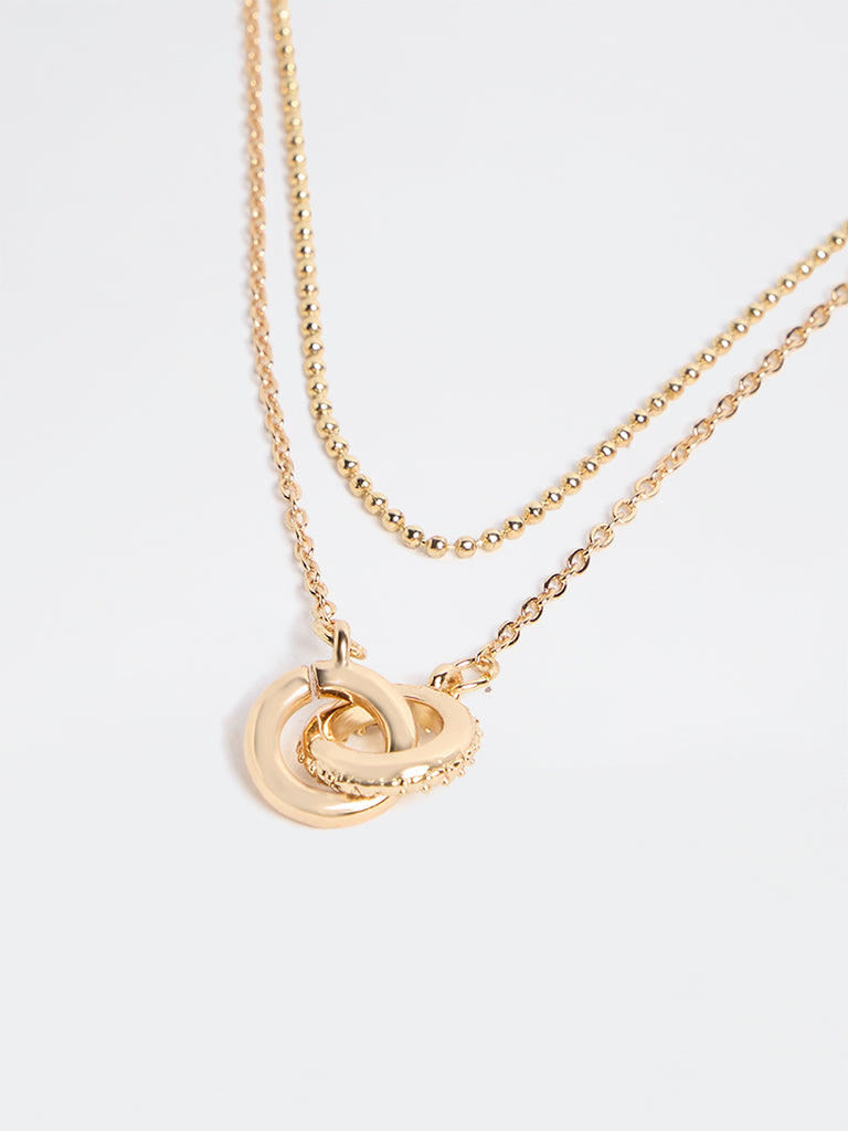 Westside Accessories Gold Dual Circle Pendant Necklace - Pack of 2