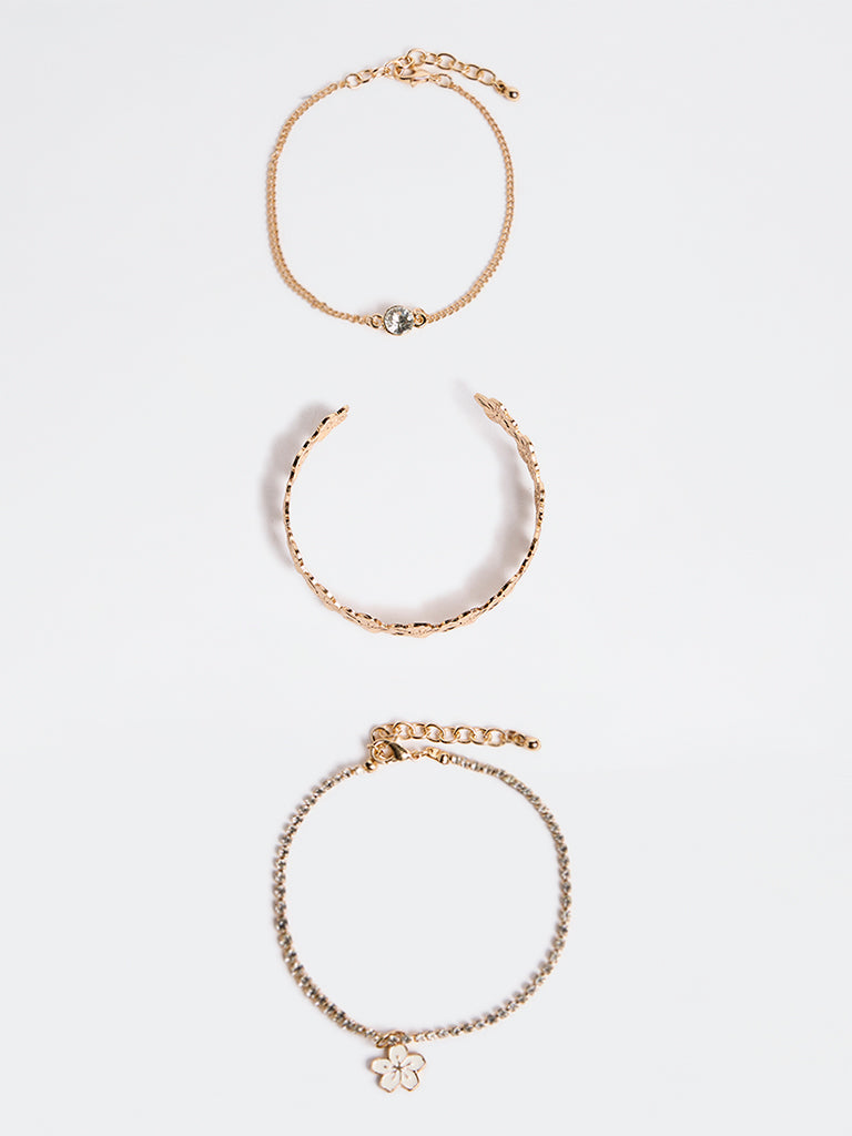 Westside Accessories Gold Floral Bracelets - Pack of 3