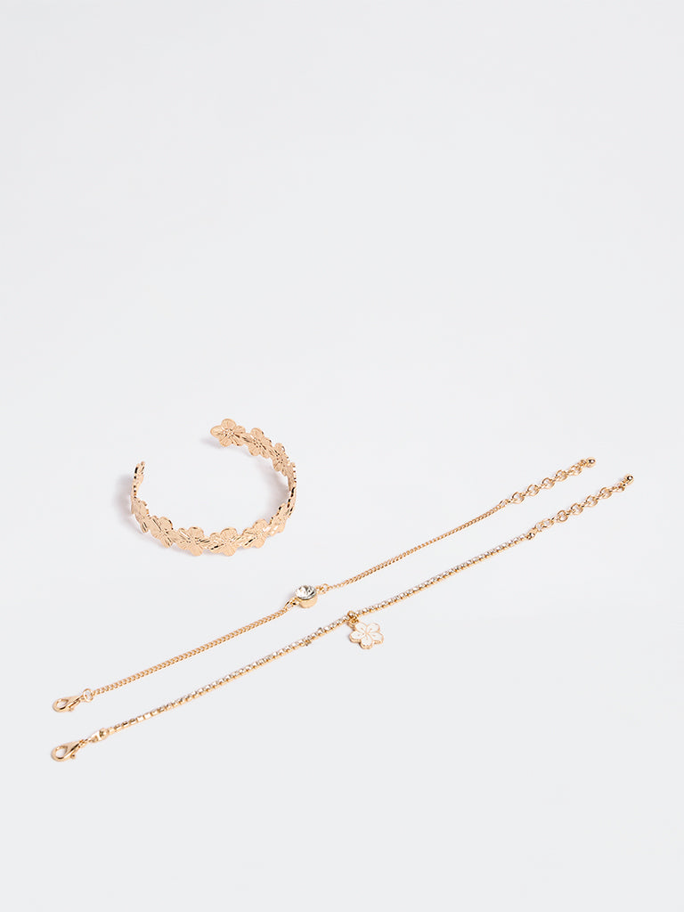 Westside Accessories Gold Floral Bracelets - Pack of 3