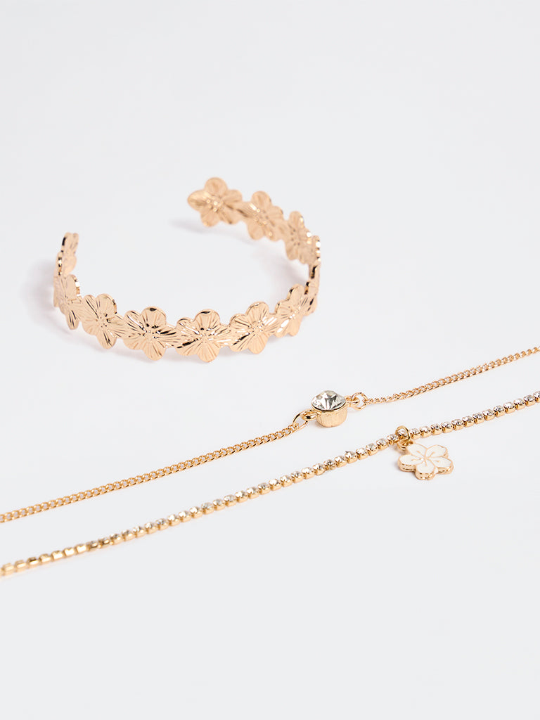 Westside Accessories Gold Floral Bracelets - Pack of 3