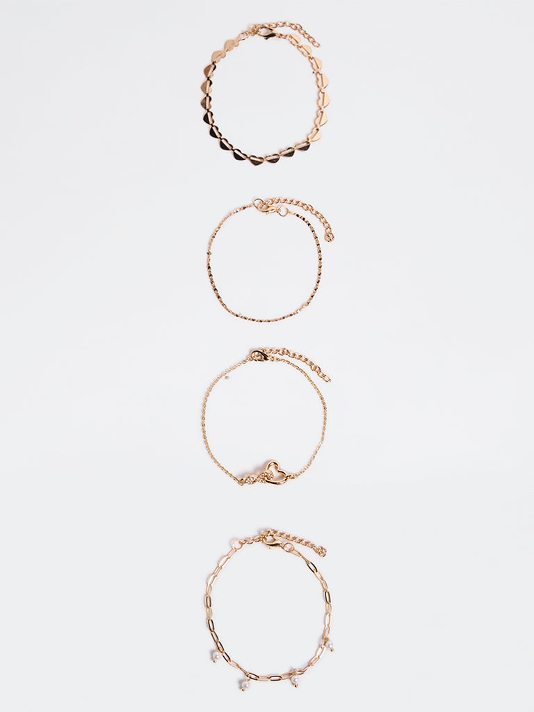 Westside Accessories Gold Heart Design Bracelets - Pack of 4