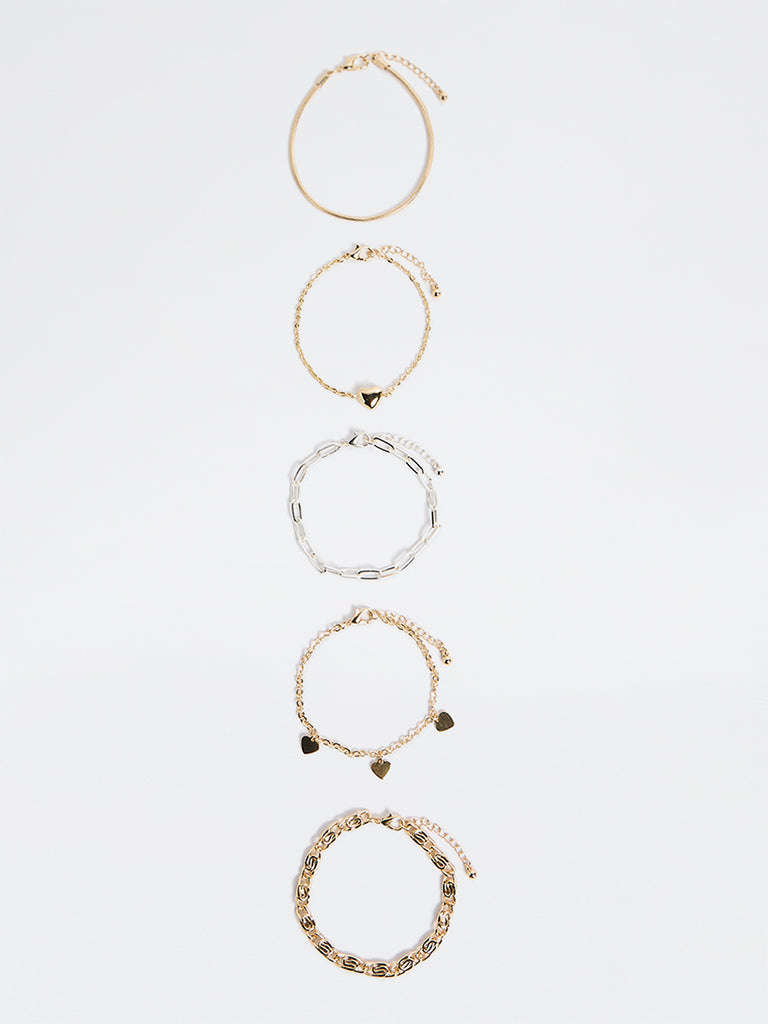 Westside Accessories Gold and Silver Dual Tone Heart Bracelets - Pack of 5