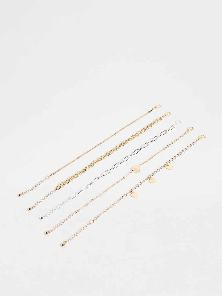 Westside Accessories Gold and Silver Dual Tone Heart Bracelets - Pack of 5