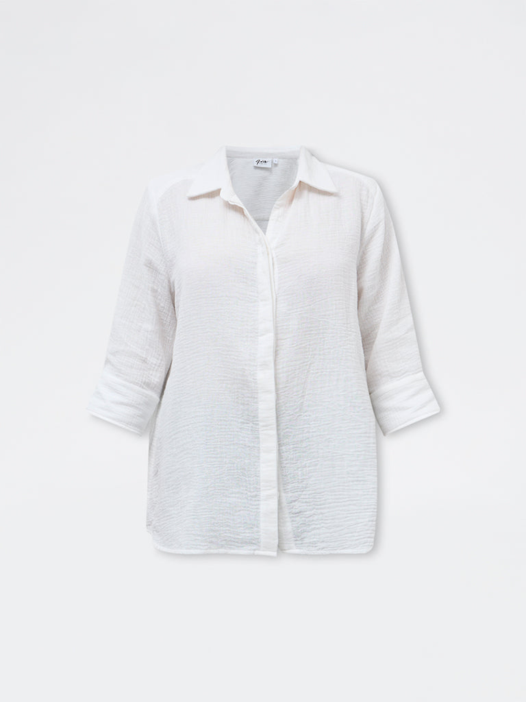 Gia White Crinkle-Textured Cotton Shirt