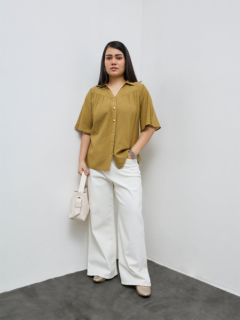 Gia Khaki Solid Blouse