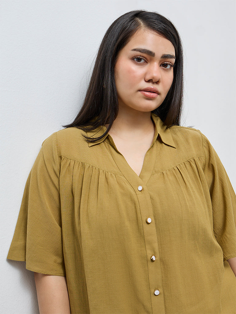 Gia Khaki Solid Blouse