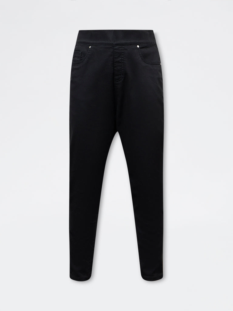 Gia Black Solid High-Rise Cotton-Blend Jeggings