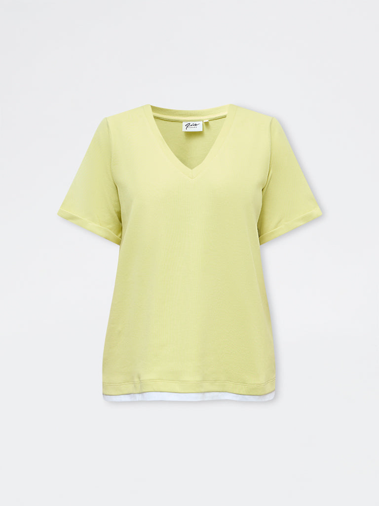 Gia Lime Ribbed-Textured Cotton T-Shirt