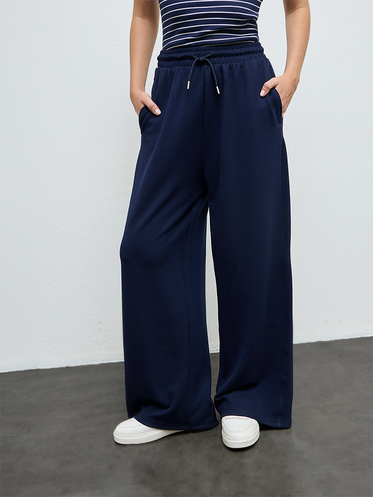 Nuoflexx Navy Solid High-Rise Pants