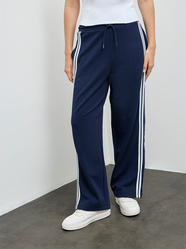 Buy Nuoflexx Navy Striped High-Rise Pants from Westside