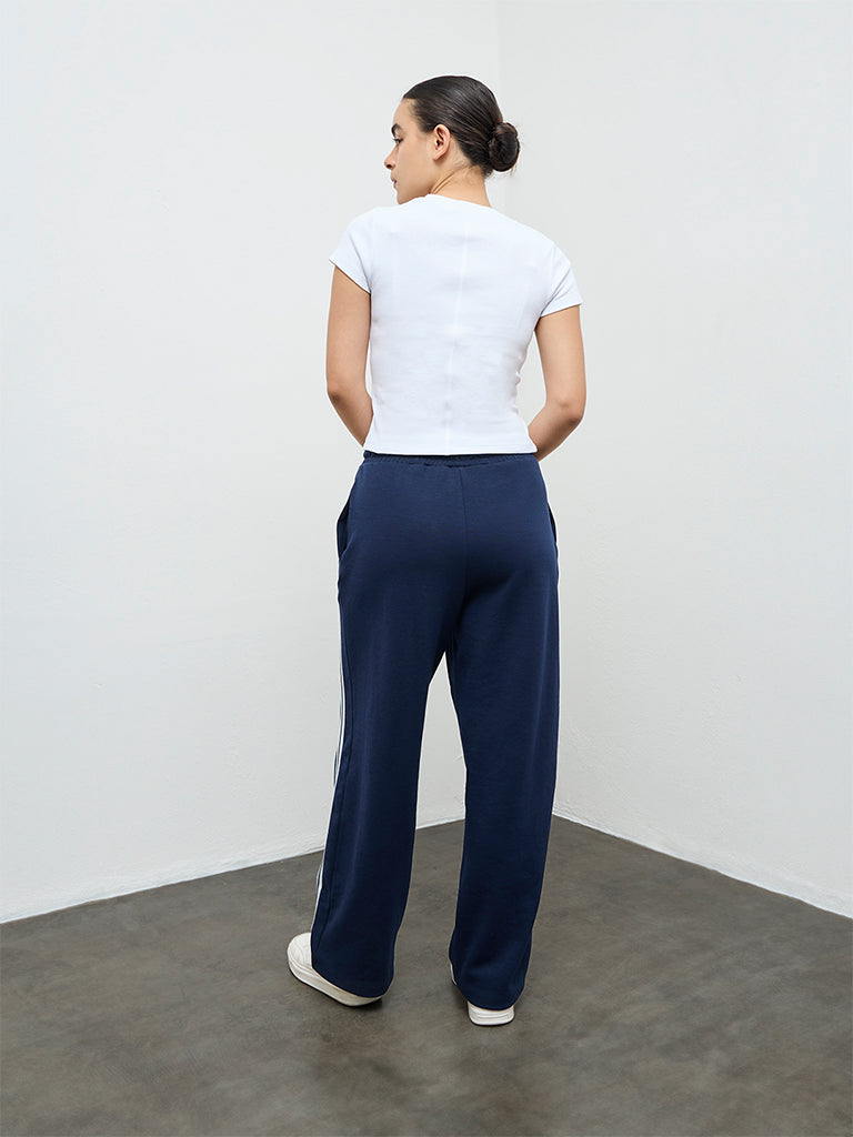 Buy Nuoflexx Navy Striped High-Rise Pants from Westside