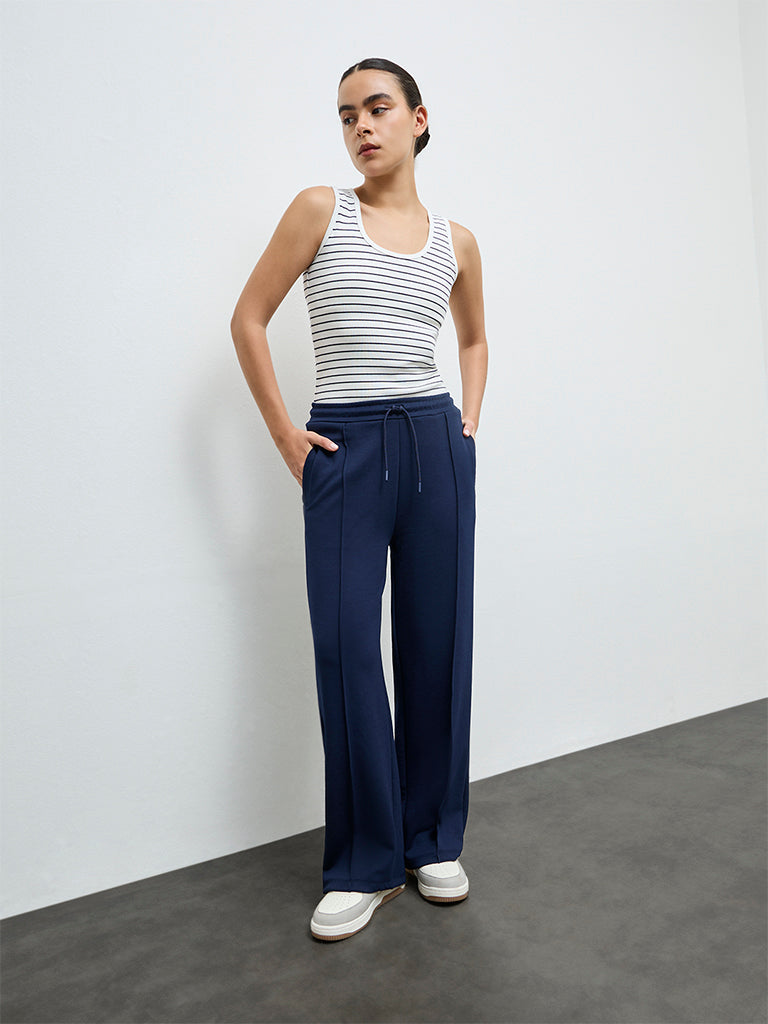 Nuoflexx Navy Solid High-Rise Pants