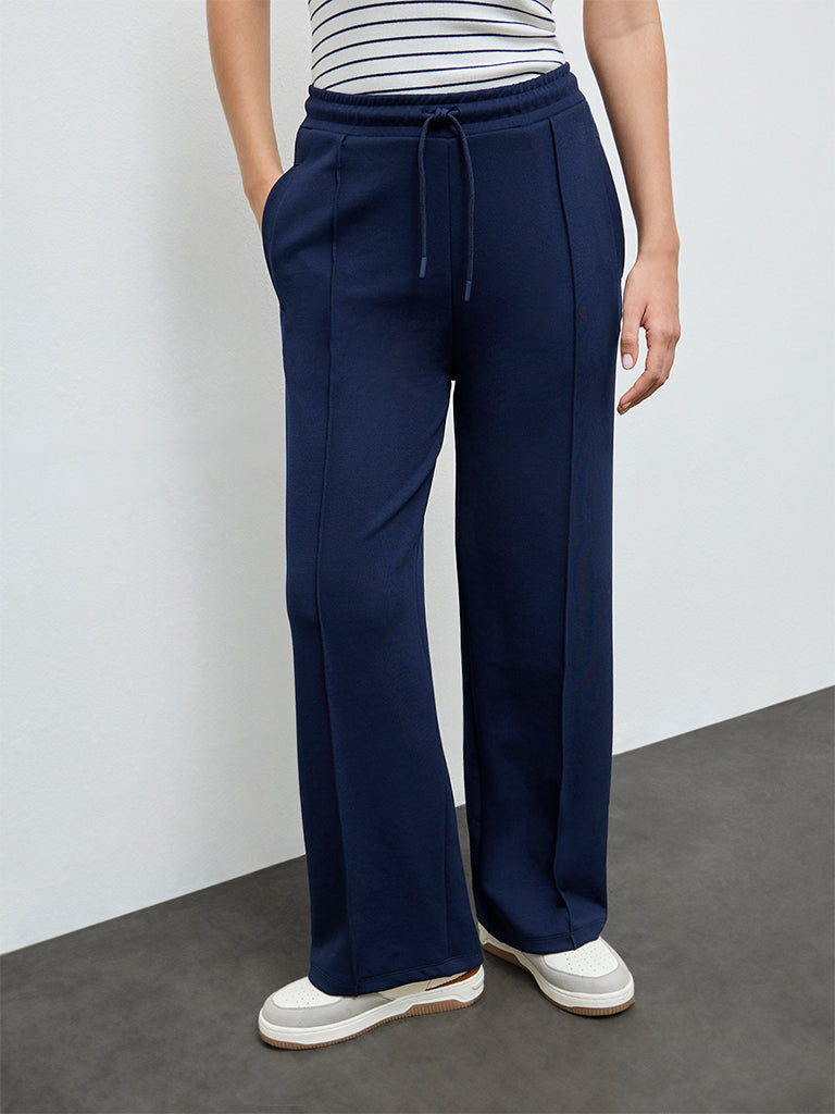 Nuoflexx Navy Solid High-Rise Pants