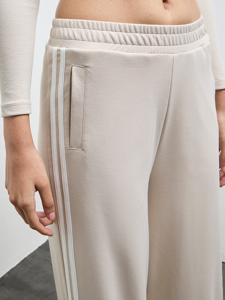 Nuoflexx Beige Striped High-Rise Track Pants