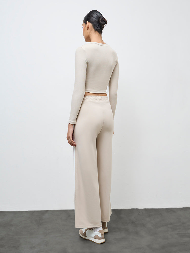 Nuoflexx Beige Striped High-Rise Track Pants