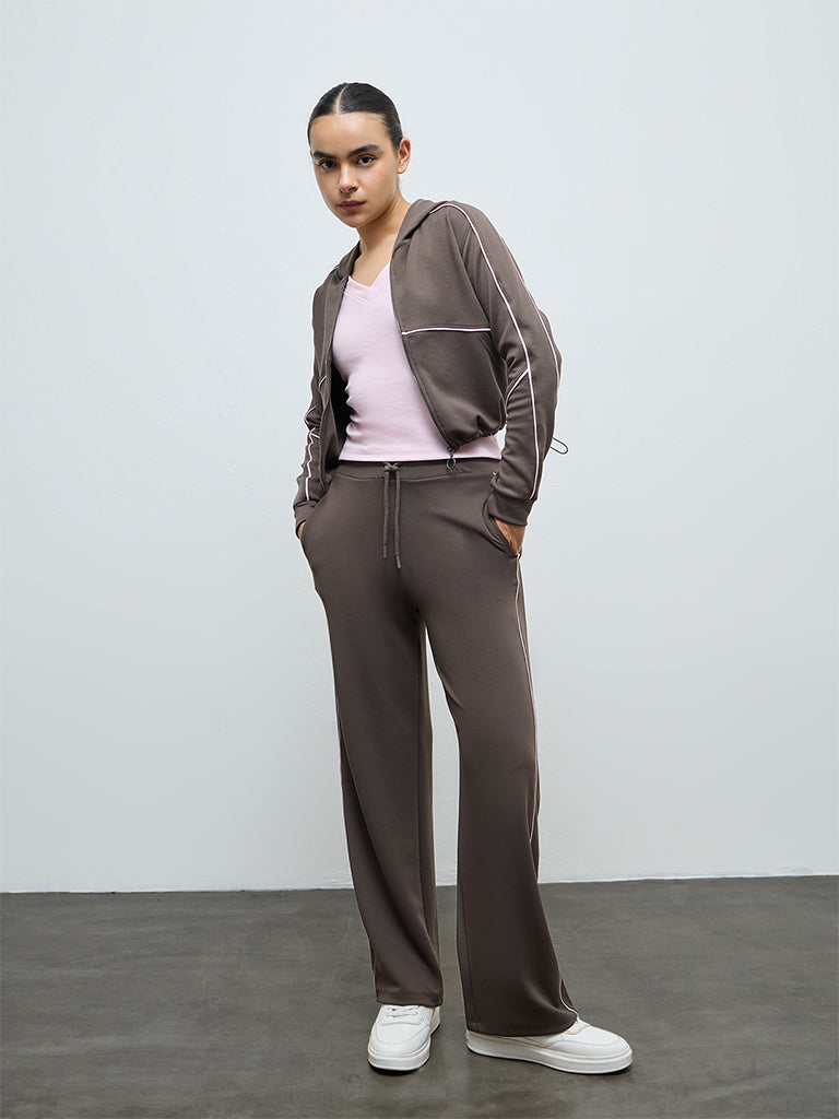 Nuoflexx Olive Pipeline-Detail High-Rise Track Pants