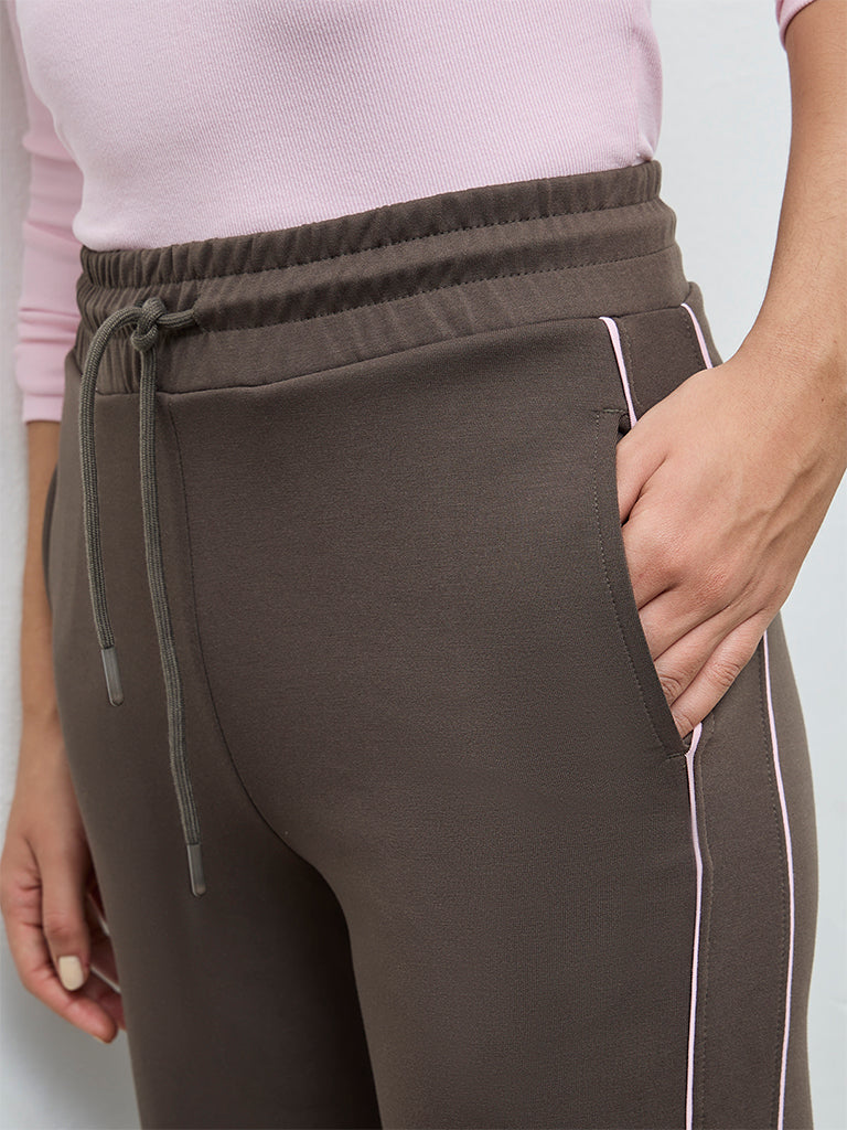 Nuoflexx Olive Pipeline-Detail High-Rise Track Pants