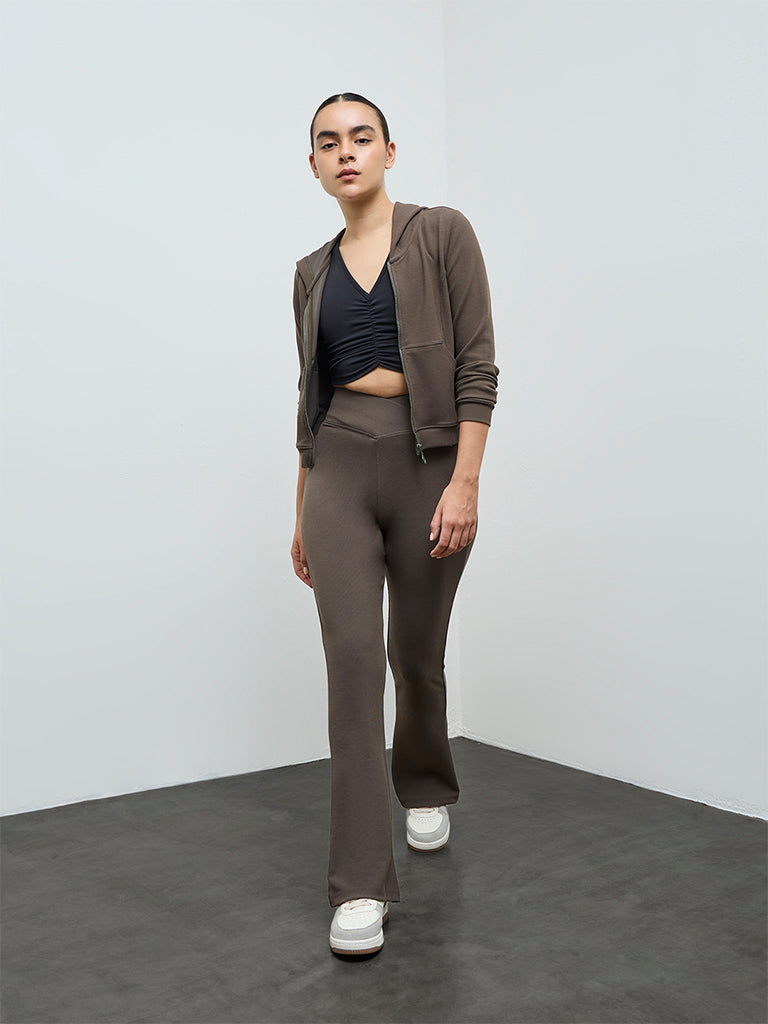 Nuoflexx Olive Ribbed Criss-Cross High-Rise Pants