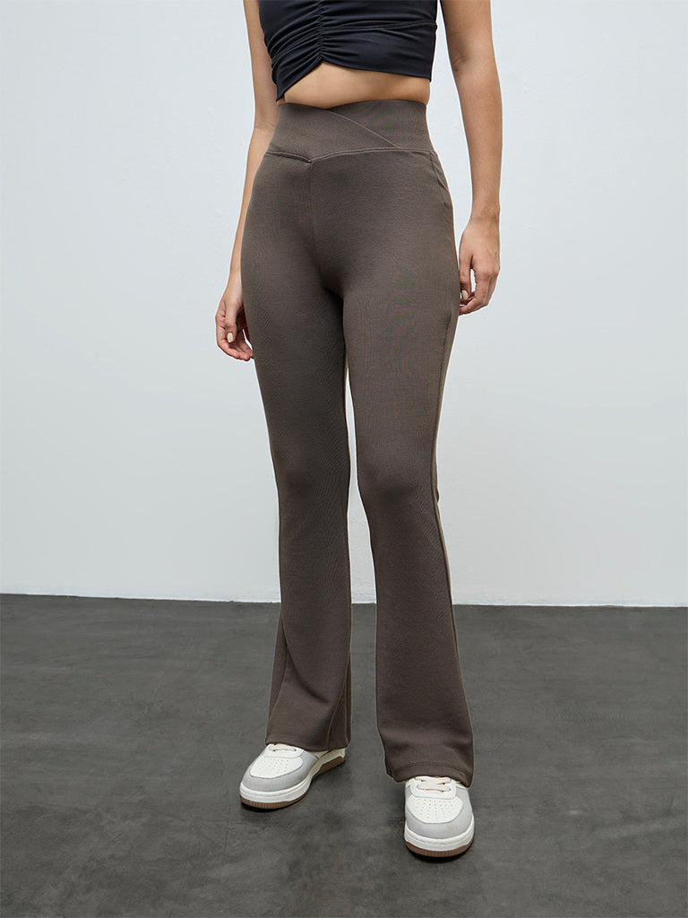 Nuoflexx Olive Ribbed Criss-Cross High-Rise Pants