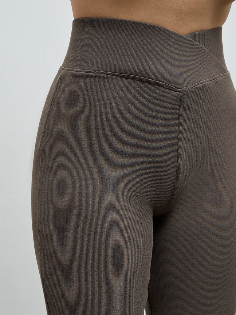 Nuoflexx Olive Ribbed Criss-Cross High-Rise Pants