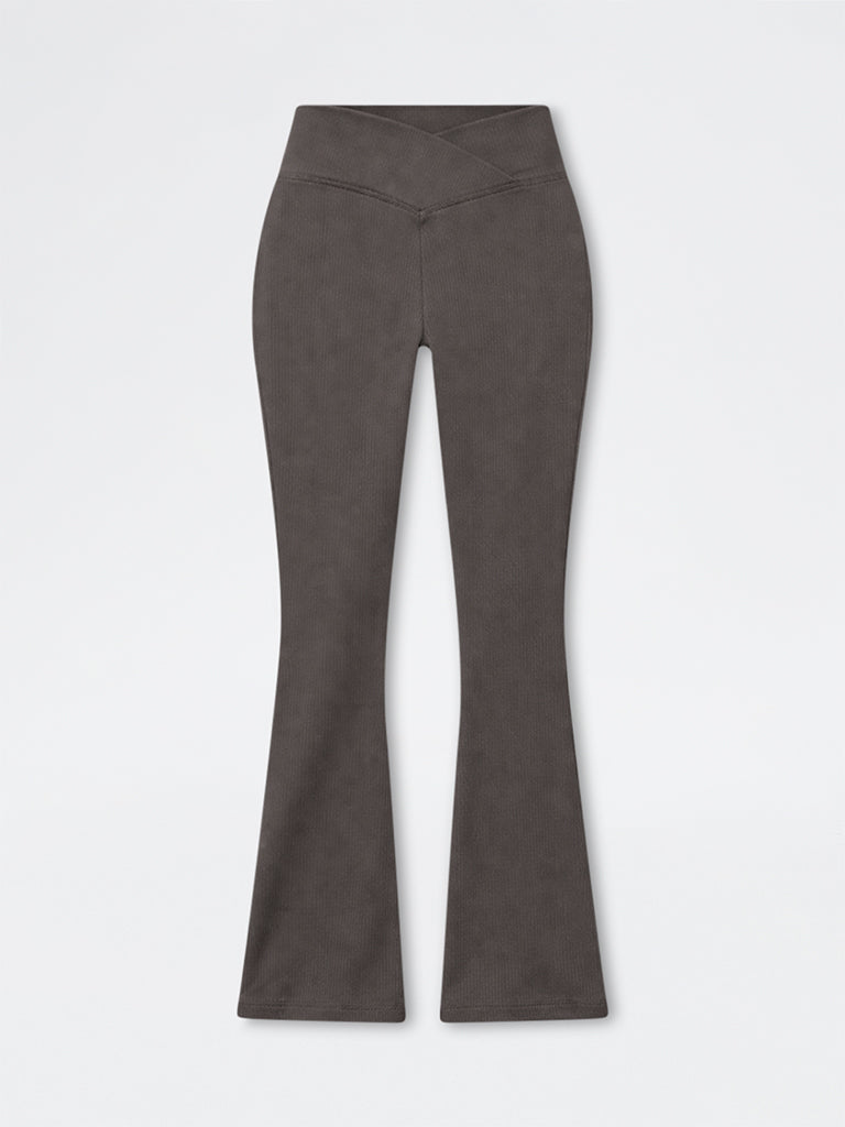Nuoflexx Olive Ribbed Criss-Cross High-Rise Pants