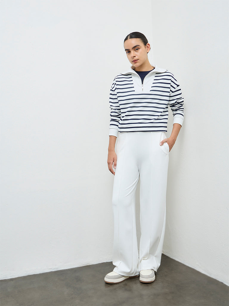 Nuoflexx Navy Striped Cotton Quarter-Zip Sweatshirt
