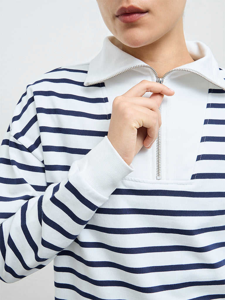 Nuoflexx Navy Striped Cotton Quarter-Zip Sweatshirt