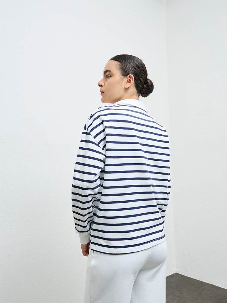 Nuoflexx Navy Striped Cotton Quarter-Zip Sweatshirt