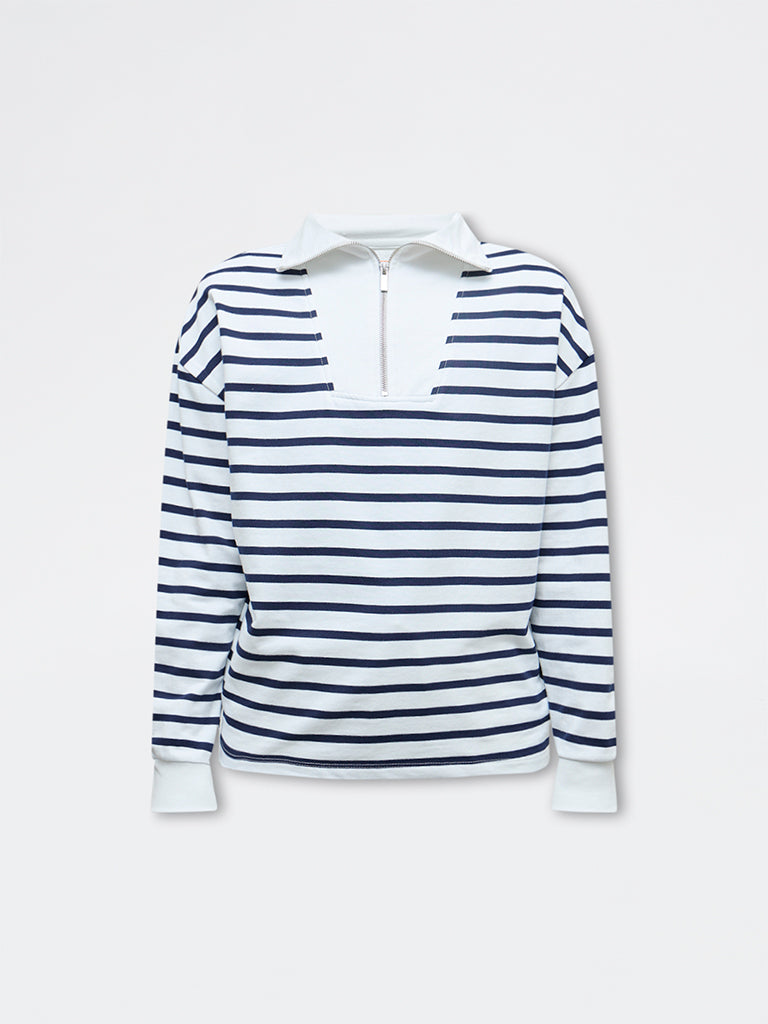 Nuoflexx Navy Striped Cotton Quarter-Zip Sweatshirt