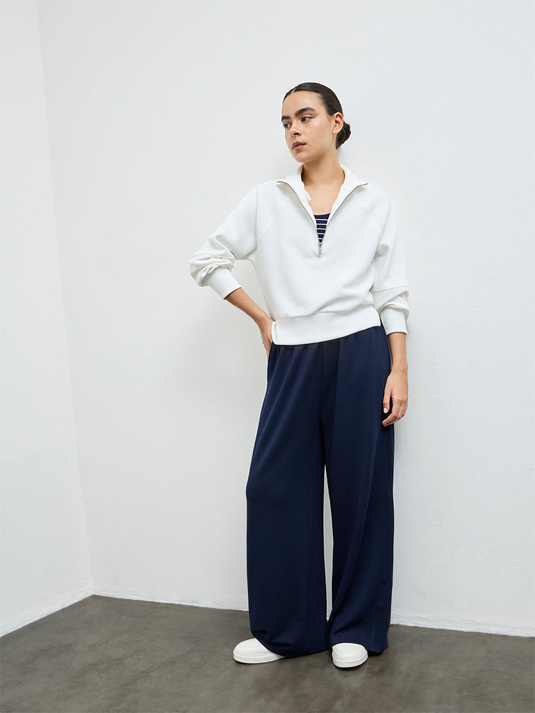 Nuoflexx White Ribbed Quarter-Zip Sweatshirt