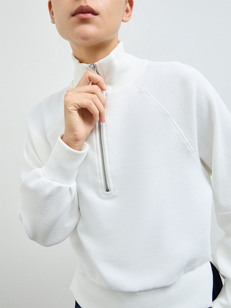 Nuoflexx White Ribbed Quarter-Zip Sweatshirt