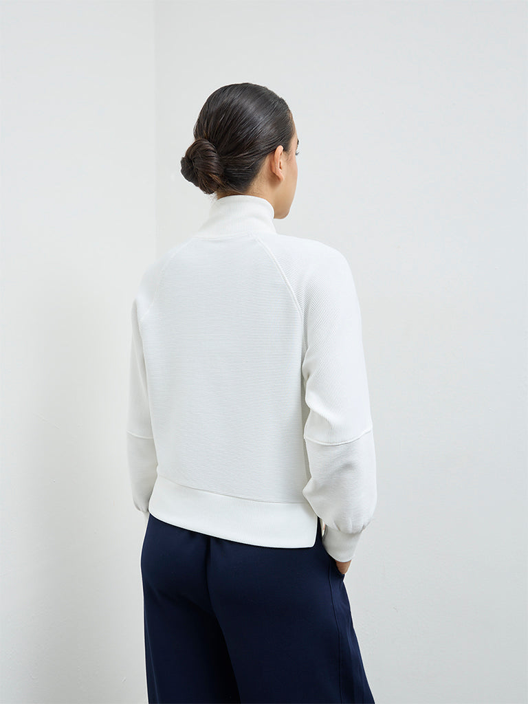 Nuoflexx White Ribbed Quarter-Zip Sweatshirt