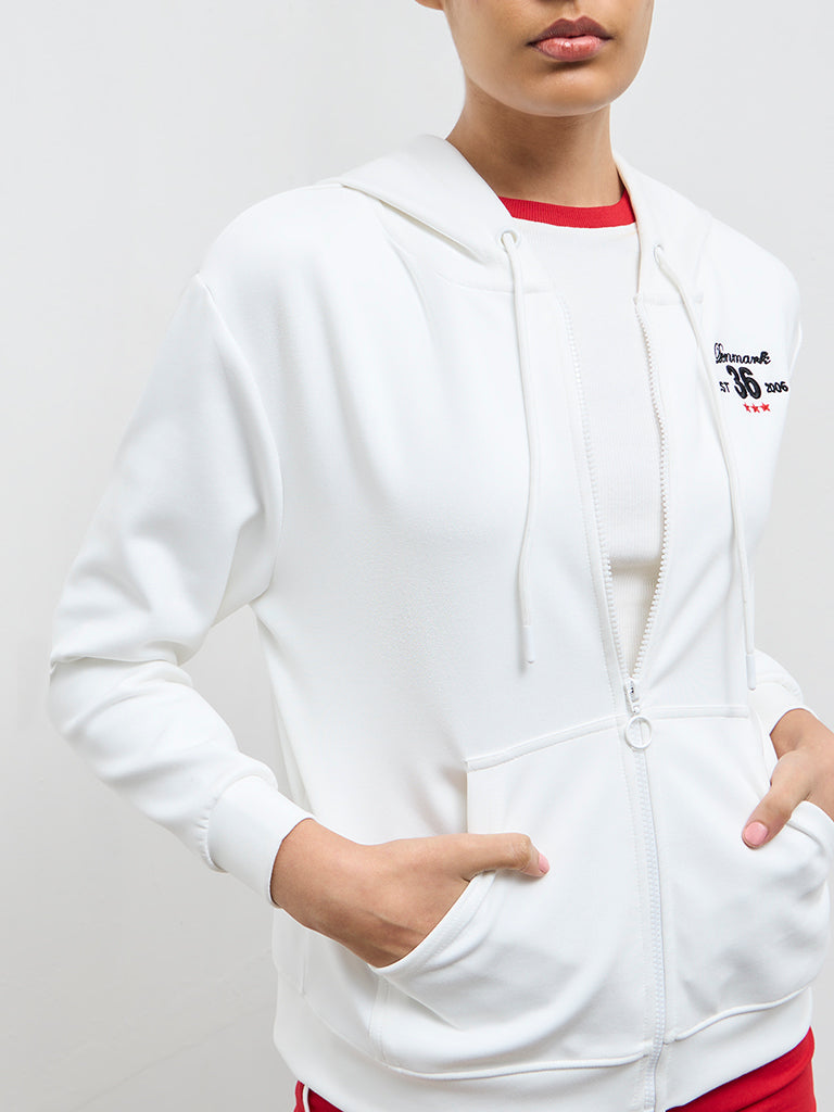 Nuoflexx White Text-Detailed Hooded Jacket