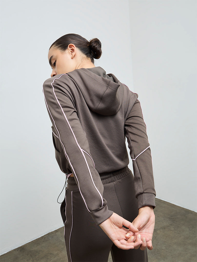 Nuoflexx Olive Pipeline-Detailed Hooded Jacket