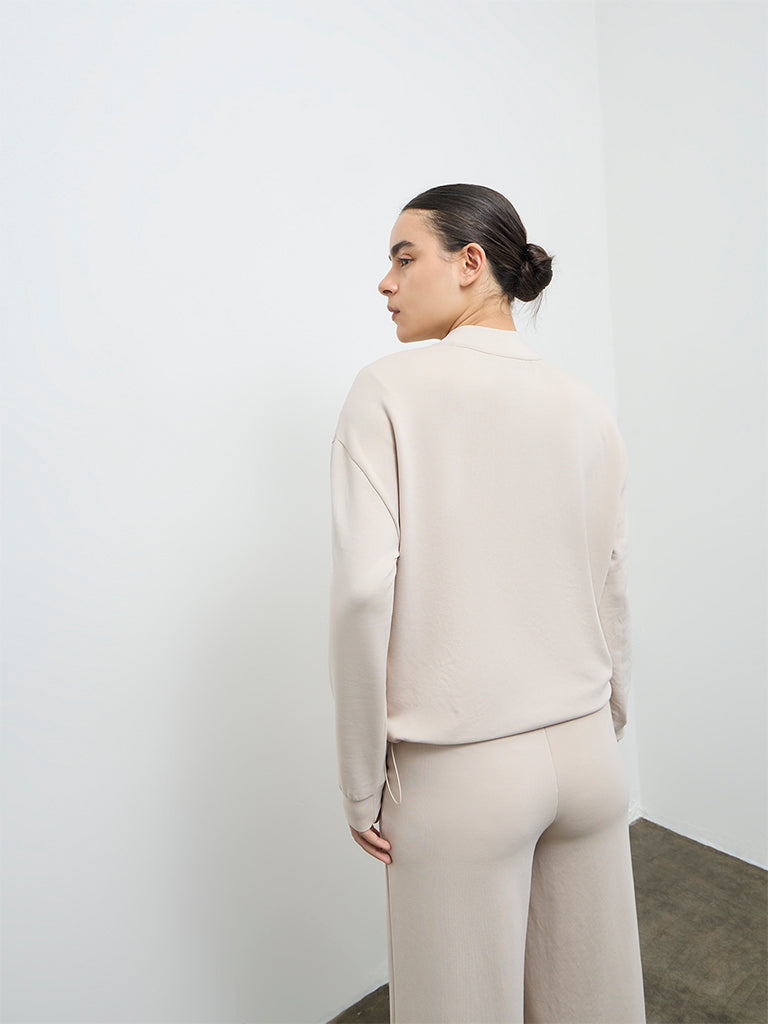 Nuoflexx Beige Solid Quarter-Zip Sweatshirt
