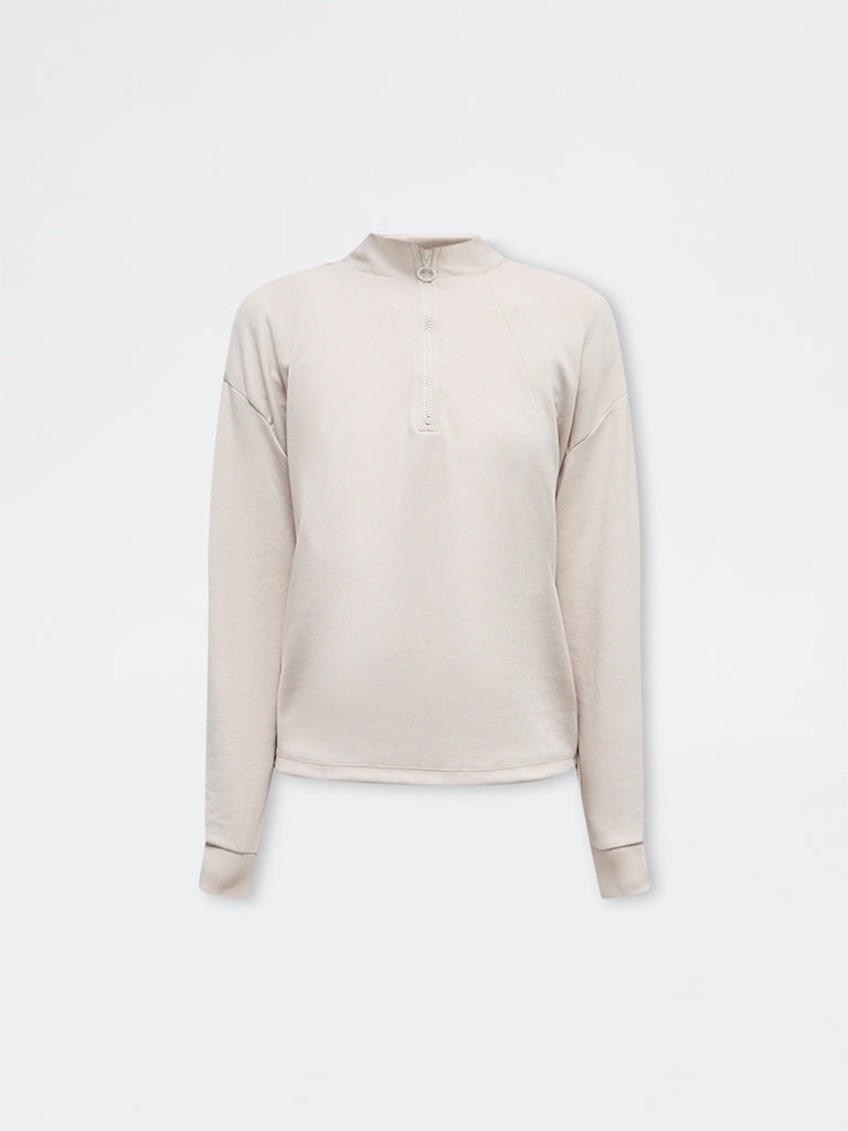 Nuoflexx Beige Solid Quarter-Zip Sweatshirt