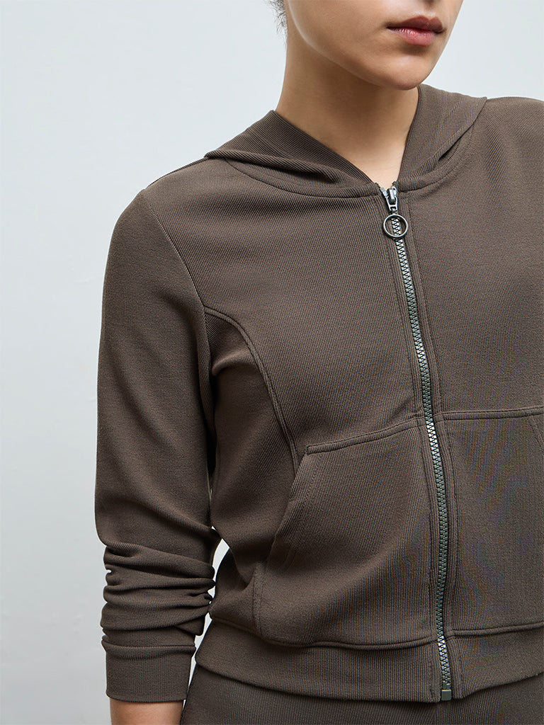 Nuoflexx Olive Ribbed-Textured Hooded Jacket