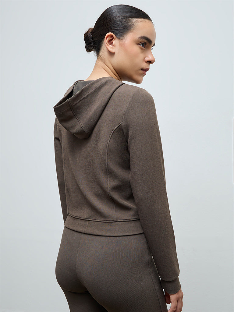 Nuoflexx Olive Ribbed-Textured Hooded Jacket