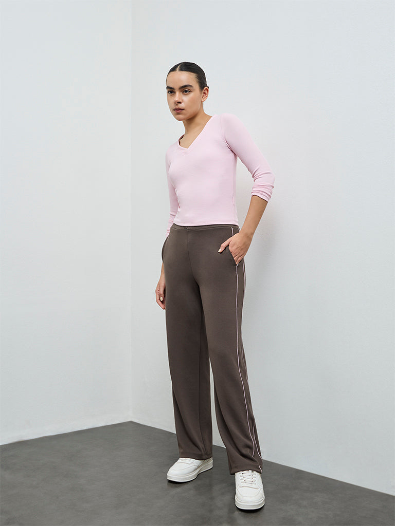 Nuoflexx Pink Ribbed-Textured T-Shirt