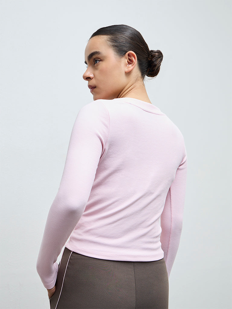 Nuoflexx Pink Ribbed-Textured T-Shirt
