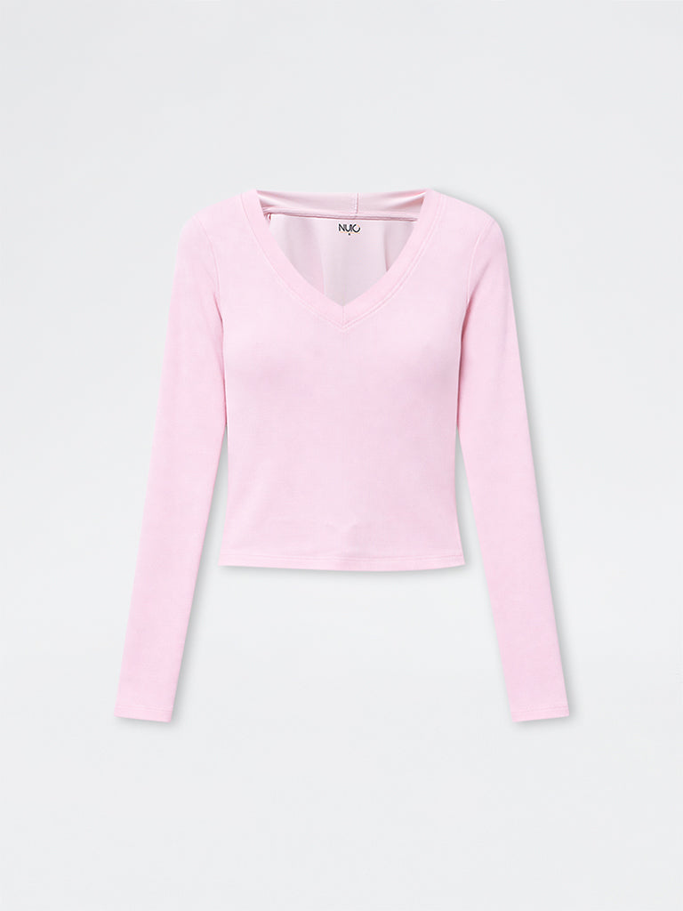 Nuoflexx Pink Ribbed-Textured T-Shirt