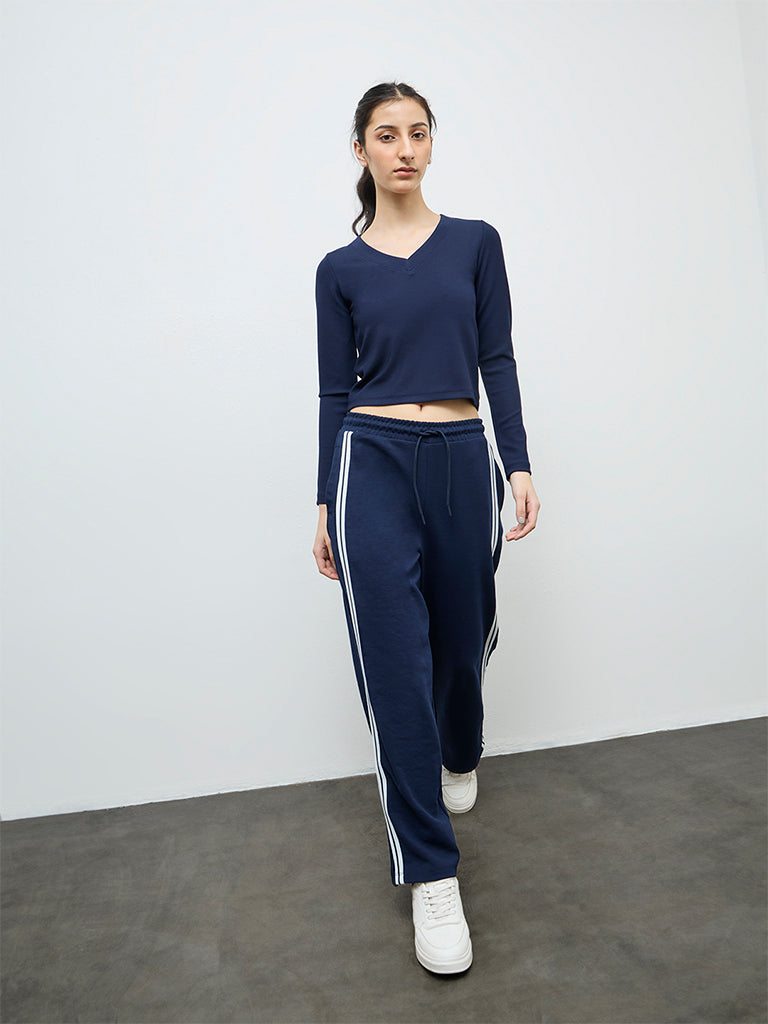 Nuoflexx Navy Ribbed-Textured T-Shirt