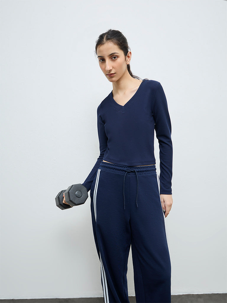 Nuoflexx Navy Ribbed-Textured T-Shirt