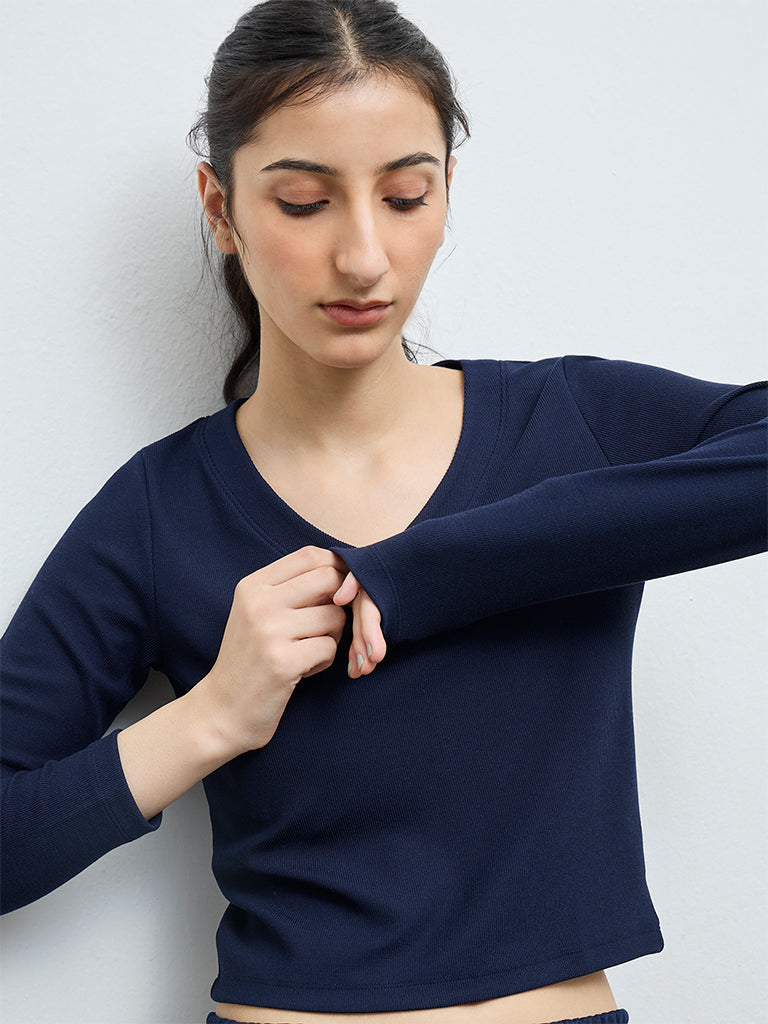 Nuoflexx Navy Ribbed-Textured T-Shirt