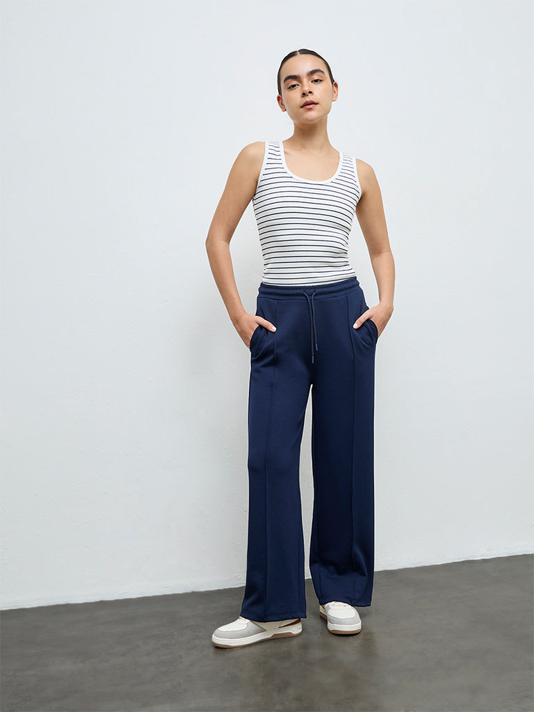 Nuoflexx White Striped Cotton-Blend Tank Top