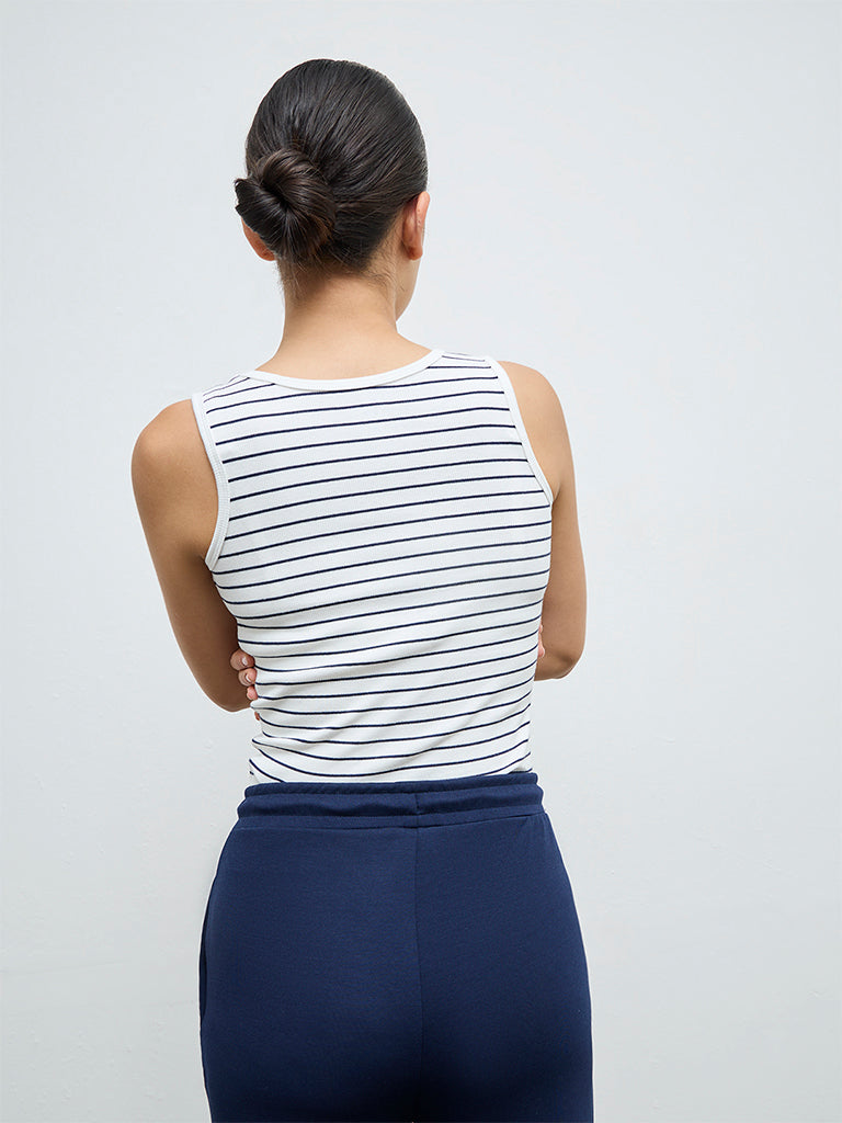 Nuoflexx White Striped Cotton-Blend Tank Top