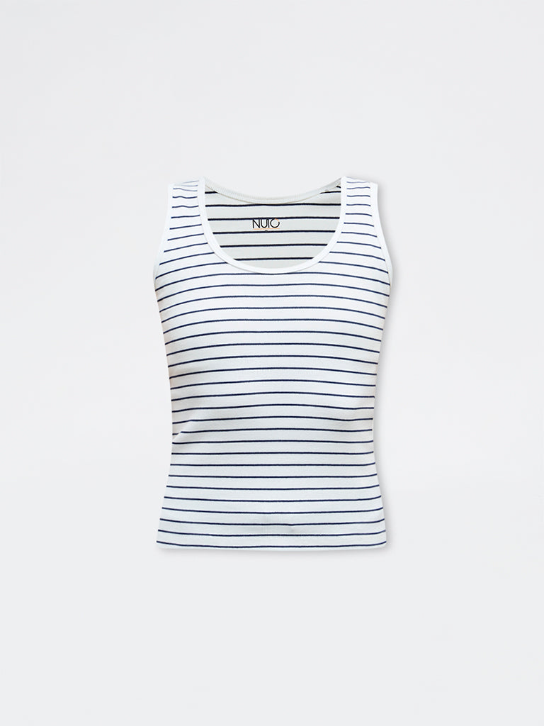 Nuoflexx White Striped Cotton-Blend Tank Top
