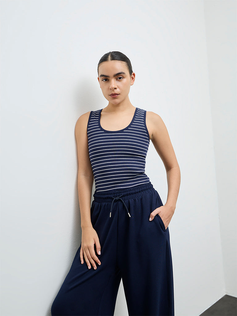 Nuoflexx Navy Striped Cotton-Blend Tank Top